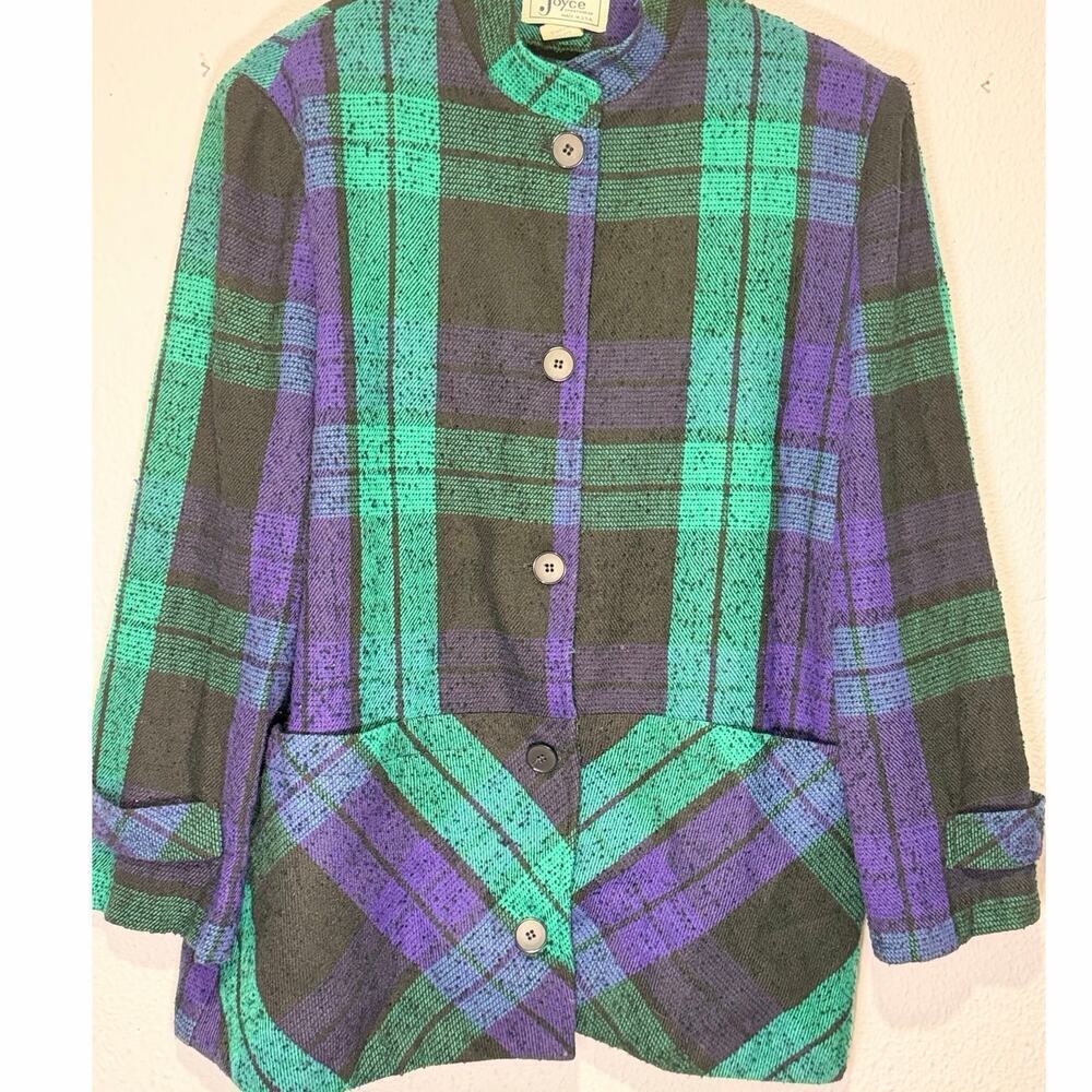 Vintage Joyce Plaid Blazer Preppy Academia‎ Punk Retro Teal Purple Womens Large